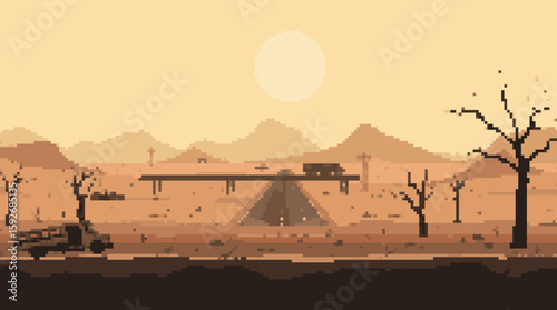 Pixel Art Desert Apocalypse: A Lonely Journey
