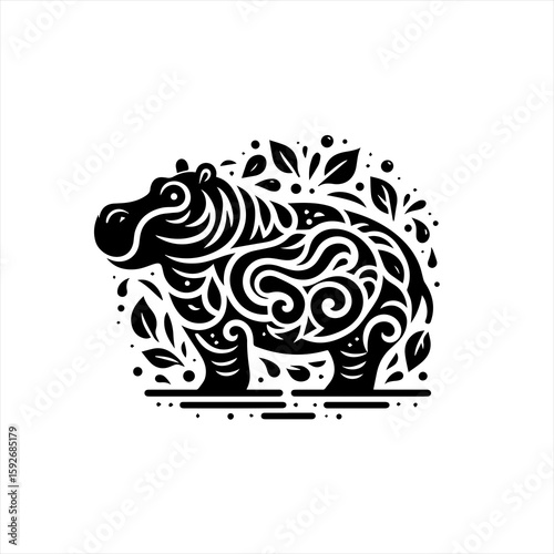 A hippo stands still