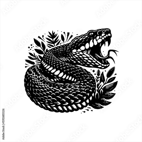 A rattlesnake opens its mouth