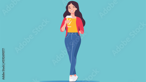 Joyful woman enjoying soft drink illustration