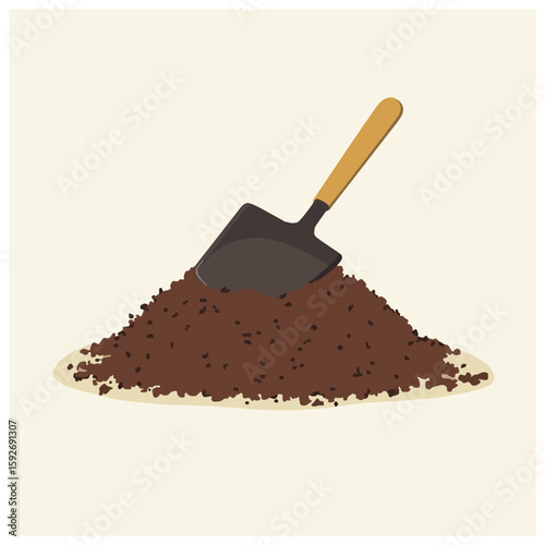 Gardening soil and shovel illustration