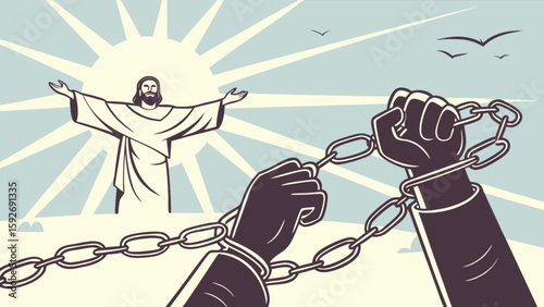 Jesus christ liberation and freedom from chains concept for religion and spirituality illustration vector design