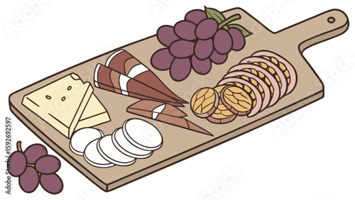 Delicious charcuterie board with cheese grapes and meat for party appetizer food and gourmet presentation