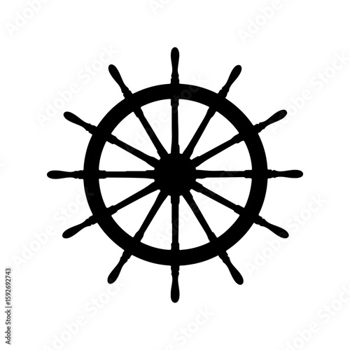Ship steering wheel silhouette icon vector flat illustration on white background.