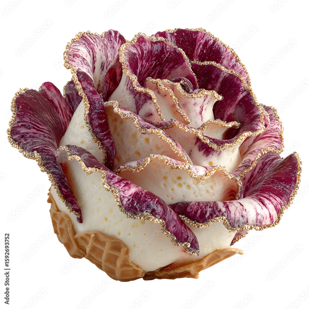 Obraz premium Ice cream shaped like a rose, artistically layered petals, isolated on transparent background