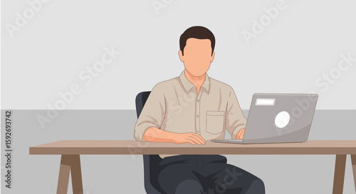 Faceless man working on laptop, ideal for website banners or presentations needing a placeholder.