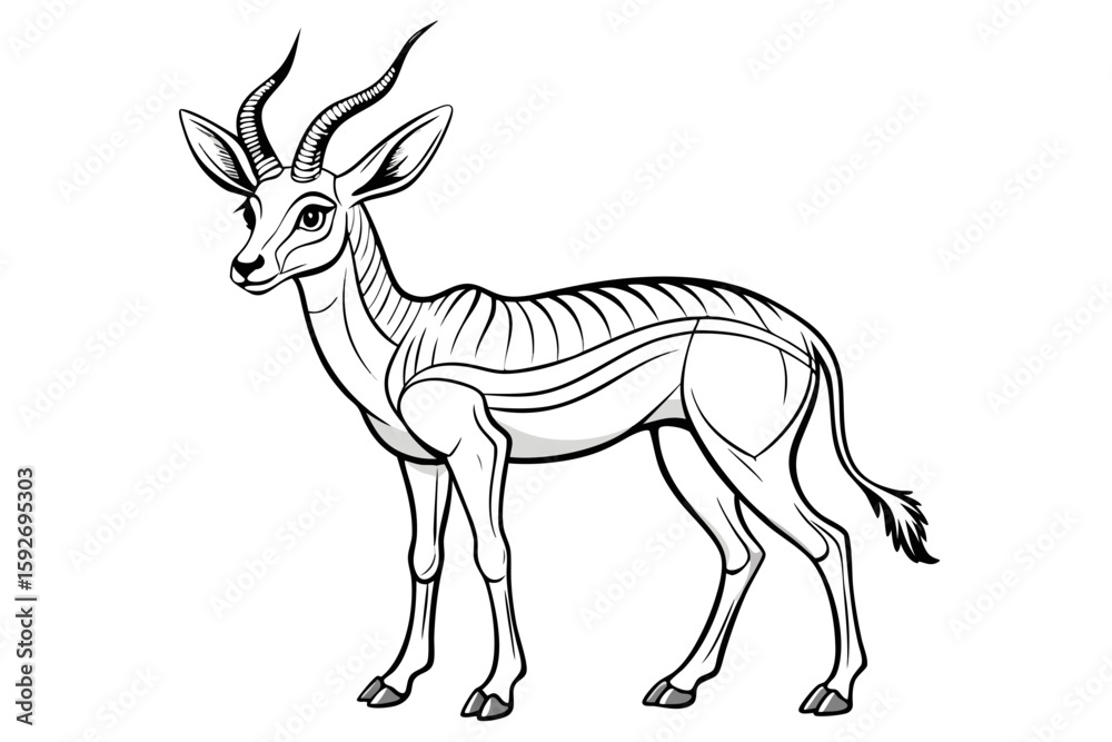 Fototapeta premium coloring pageline art the springbok black vector