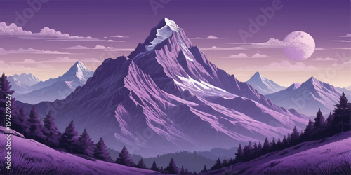 Majestic snow-capped mountain peaks bathed in the warm glow of sunrise or sunset, creating a breathtaking alpine winter landscape with an expansive sky and dramatic clouds
