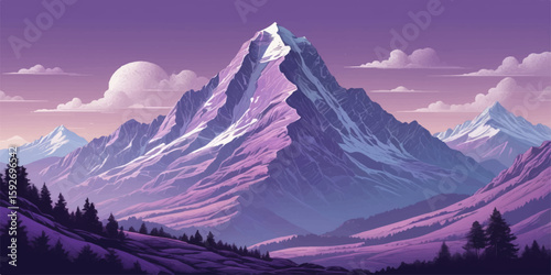 Vibrant sun over a panoramic snowy mountain landscape