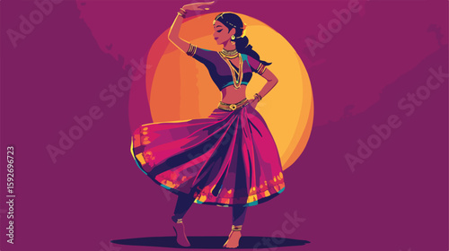 Hindu Dancer Flat Vector Illustration