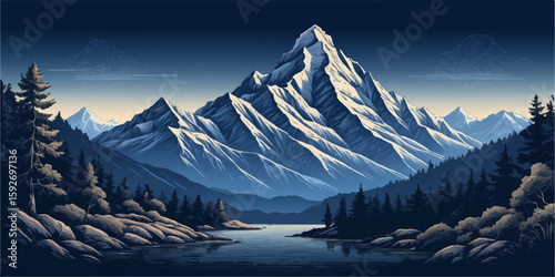 Alpine winter landscape with snowy peaks and panoramic views
