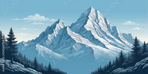 Snow-covered mountain peaks under a clear blue sky, a majestic winter landscape perfect for skiing and alpine adventures