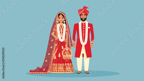 Traditional Hindu wedding couple in flat