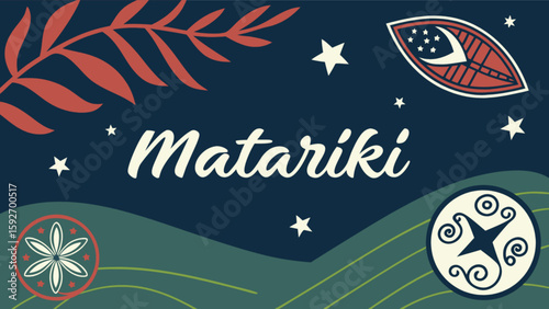 Celebrate māori new year with matāriki vector illustration featuring stars and traditional māori designs