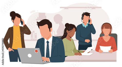 Diverse business team working collaboratively in a modern office, ideal for websites and brochures.