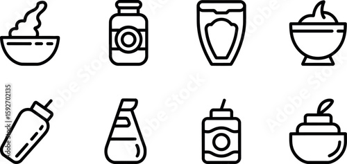 Vector Icons:  Food Sauce Packaging, Minimalist Line Style