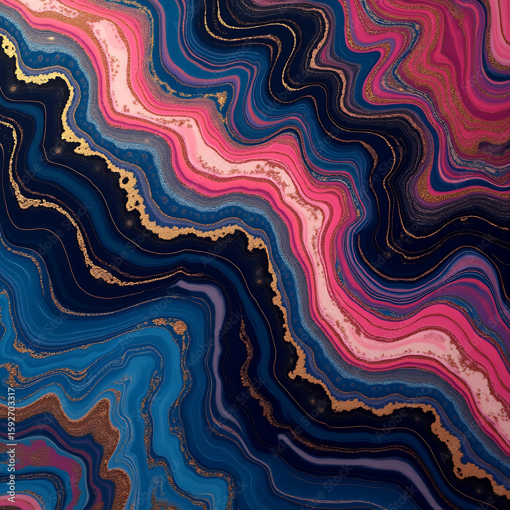 Fototapeta premium Bold swirling patterns of navy and fuchsia blending in a modern abstract masterpiece