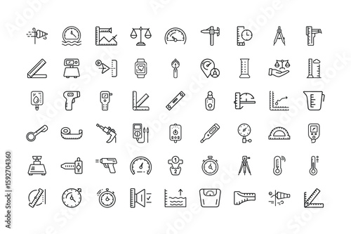 Collection of Measurement Tools and Devices in Line Art Style