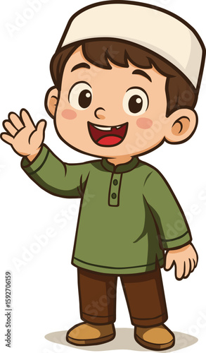 kids boy Moslem cartoon isolated background