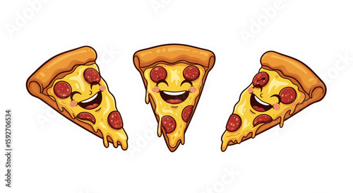 Happy Cartoon Pizza Slice Stickers