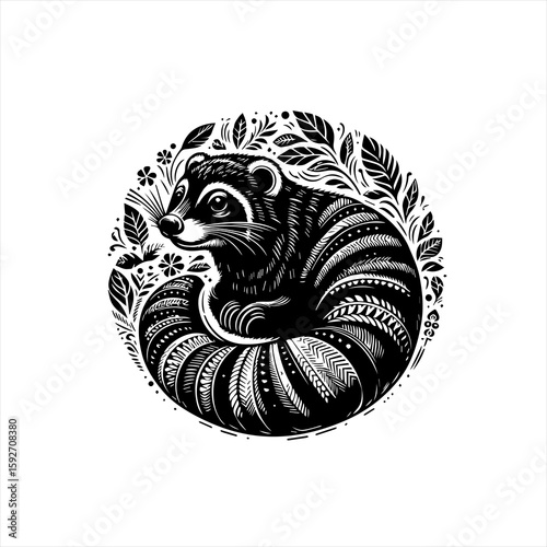 Red panda in foliage circle