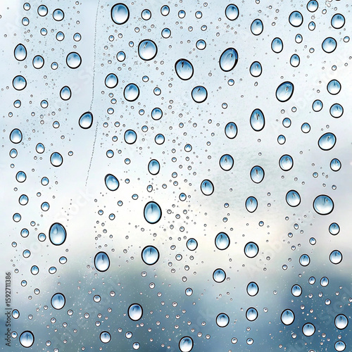 Raindrops on Glass with Soft Cloudy Background

