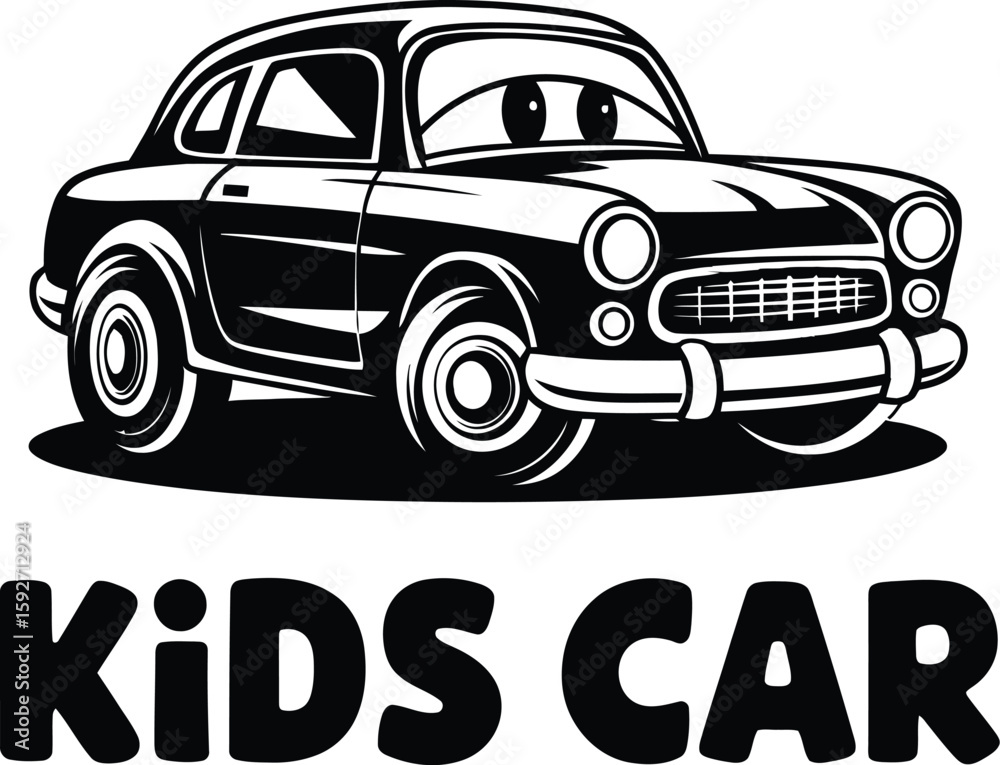 Kids Cartoon Car Vector – Black and White Cute Vehicle for Children. Kids Cartoon Car Vector – Black and White Cute Vehicle for Children.