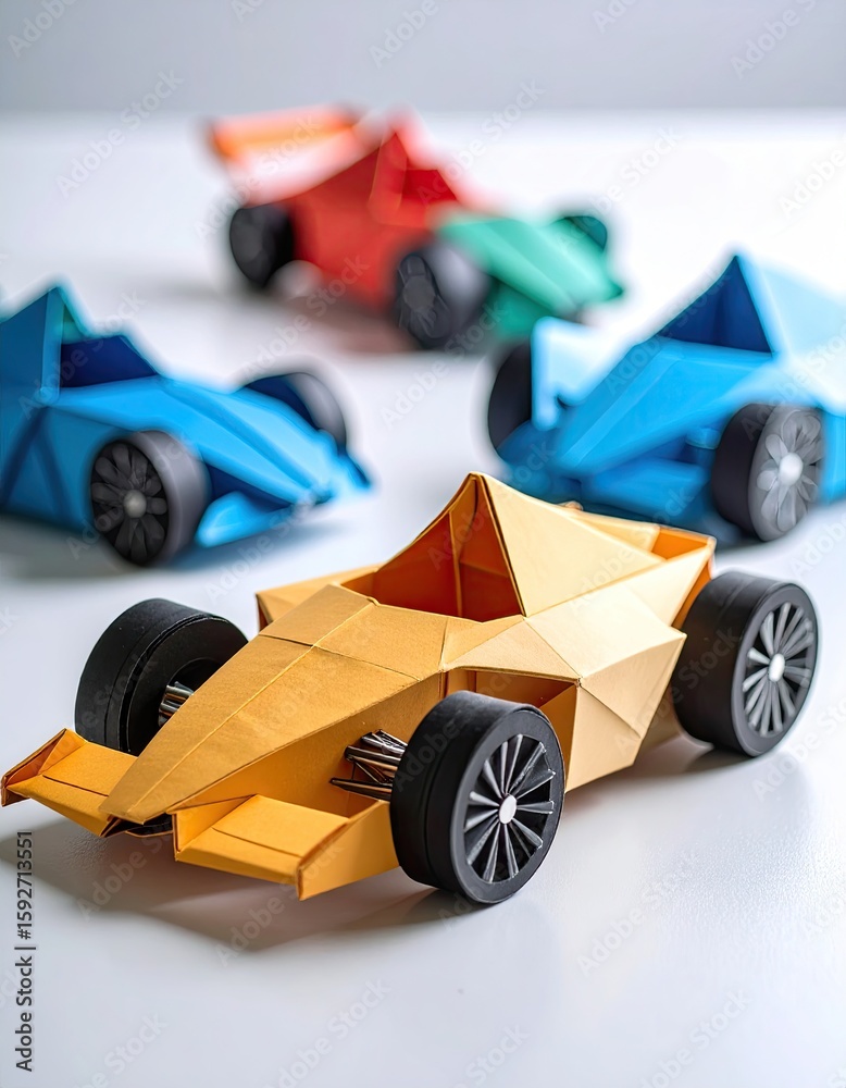 Naklejka premium Origami race cars on white background
