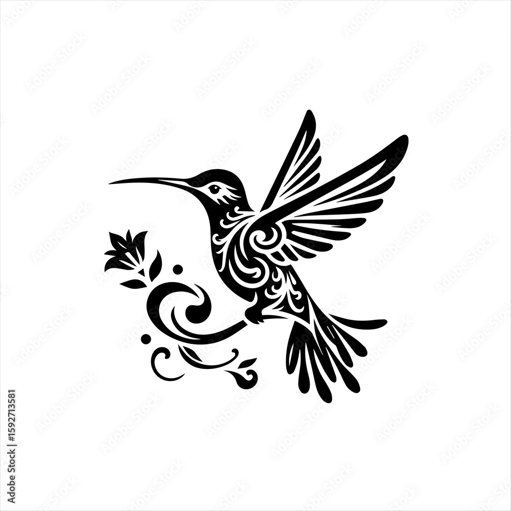 Obraz premium Hummingbird with floral design