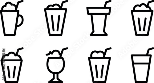 Vector milkshake and soda icons:  modern line style set