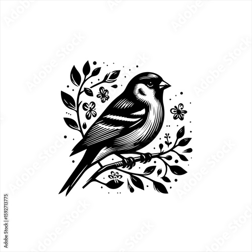 Bird perched on floral branch