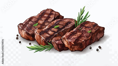 Grilled Marinated Beef Neck Steaks on Transparent