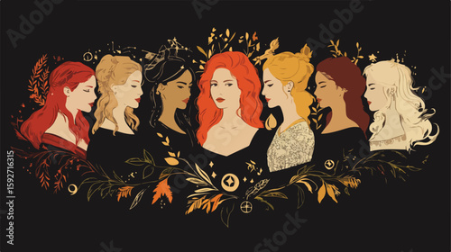 Women with Zodiac Signs Flat Vector