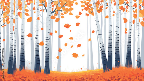 Vibrant Autumn Birch Forest with Orange Leaves | Fall Nature Landscape