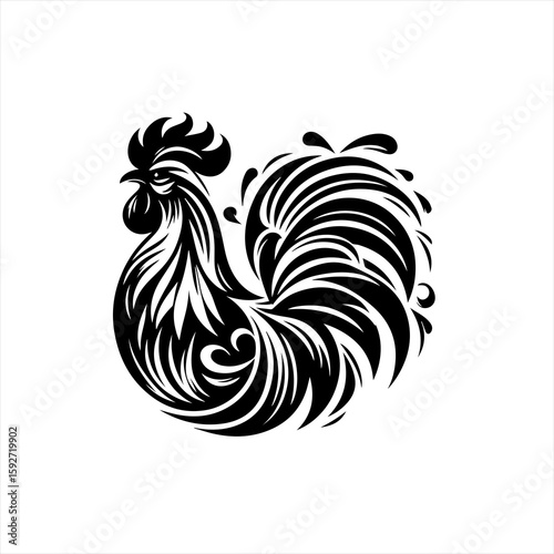 A decorative rooster with ornate feathers isolated on white background