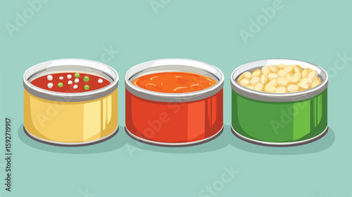 Isolated Tin Can with Canned Food - Simple Flat Vector Design