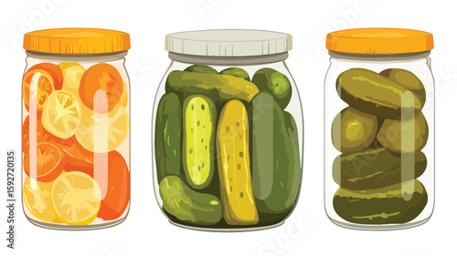 Delicious Canned Sweet and Sour Pickles Isolated on Simple Flat Background