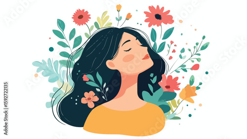 Elegant Girl with Flowers: Beauty and Hair Salon Portrait