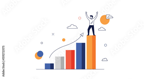 Visualizing business growth success and career achievement through upward trend graph