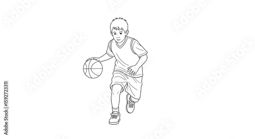 Young athlete dribbling a basketball with focus and agility during a game competition