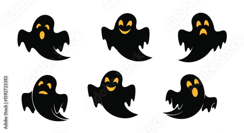 A collection of spooky and adorable black ghosts for your halloween designs