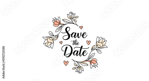 Elegant floral save the date wedding invitation announcement