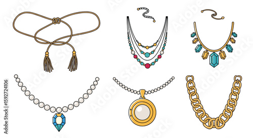 Exquisite collection of fashionable necklaces featuring diverse gemstones and metal designs