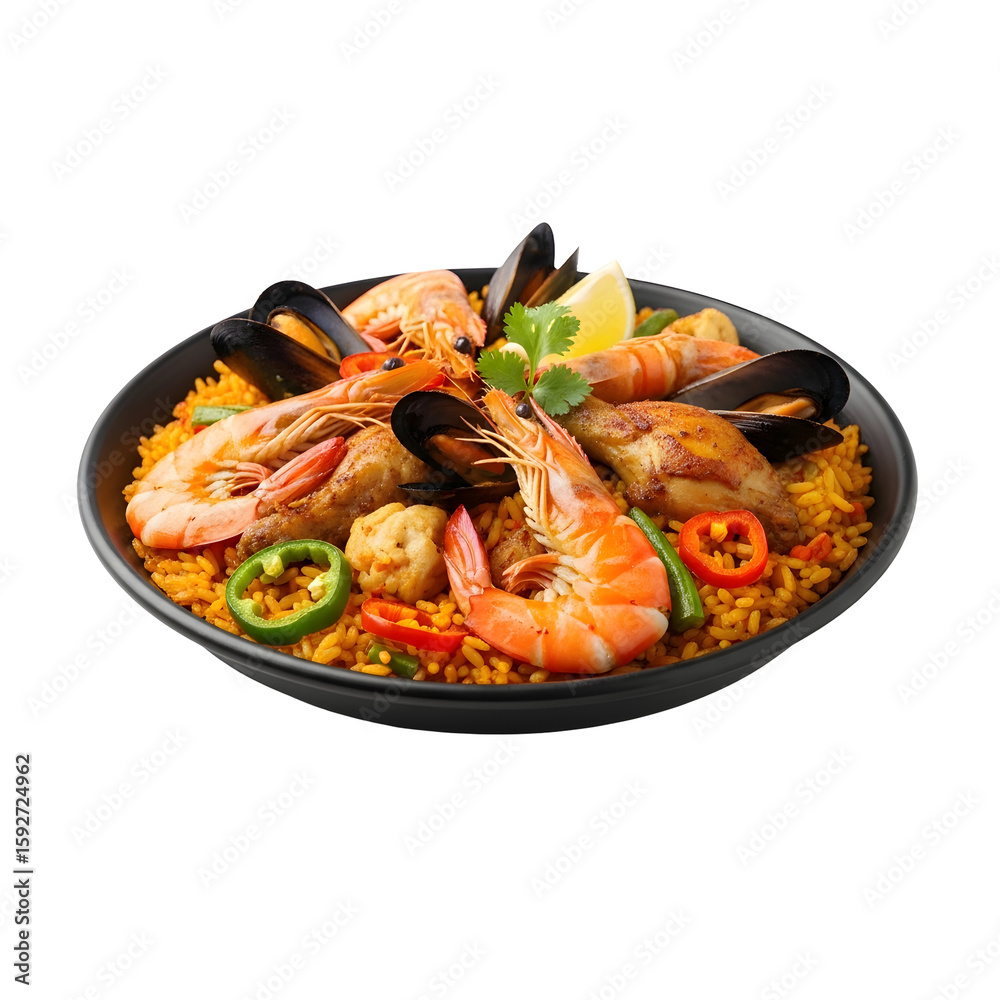 Delicious Paella with Seafood and Chicken. Delicious Paella with Seafood and Chicken.