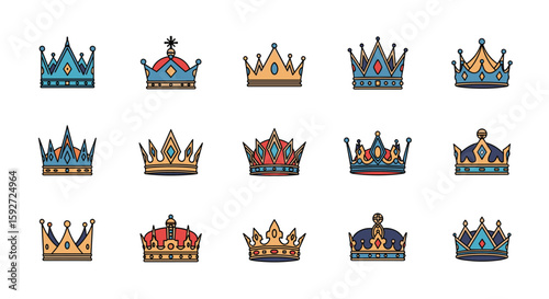 Elegant pixel art crowns collection featuring royal headwear designs