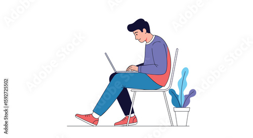 Focused person working on laptop computer with good posture in a modern workspace setting