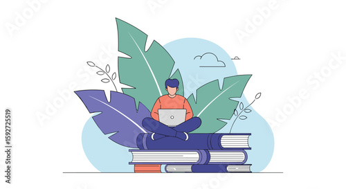 Student learning and developing skills online through digital resources and books