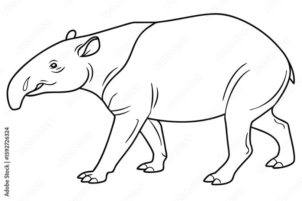 Fototapeta premium coloring page line art the tapir black vector
