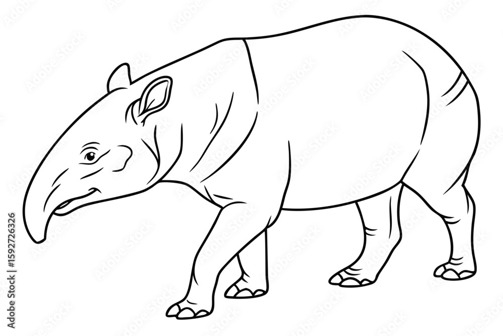 Fototapeta premium coloring page line art the tapir black vector