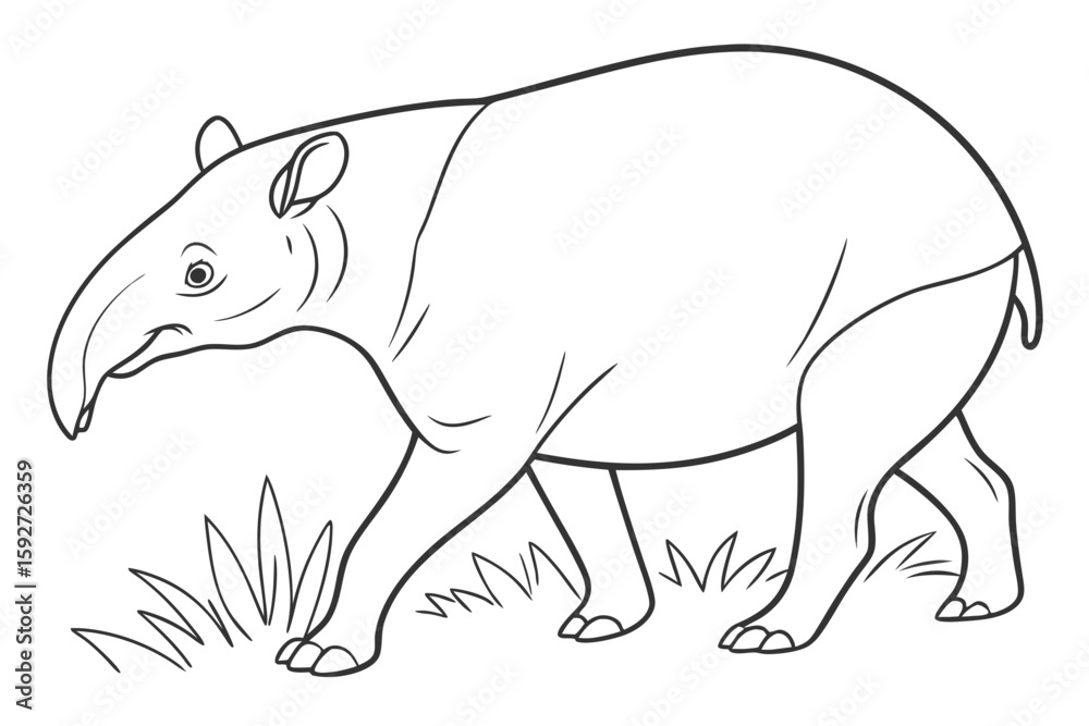 Fototapeta premium coloring page line art the tapir black vector